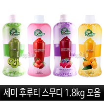 세미 후루티 스무디 1.8kg 모음 /딸기/키위/베리믹스/망고/스무디/쉐이크/퓨레/농축액/시럽/소스/생과일/주스/음료/과일원액/베이스/아이스크림/빙수/토핑, 1개, 세미 딸기 스무디 1.8kg, 1개, 1800ml