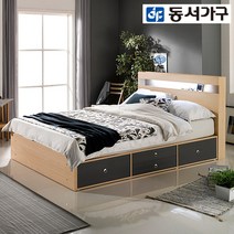 동서가구 레몬 LED조명 2단 퀸침대+(9존매트리스) DF907797-1, 메이플그레이 콤비