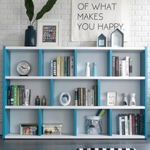 가로형 2000 3단 낮은책장 와이드 책꽂이 수납장, 블루화이트