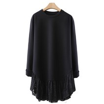샤랄프릴 여성티셔츠 빅사이즈 레이스 블랙티 긴팔티 간절기