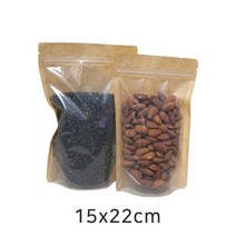 지퍼백 전면투명 후면크라프트 지퍼스탠드봉투 100매(15x22cm)지퍼백 견과류포장 말린과일포장 커피포장 분쇄원두포장, 100매