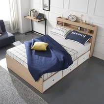 케이컴퍼니 이음수납헤드 더블 서랍침대세트(본넬양면매트리스), 메이플화이트