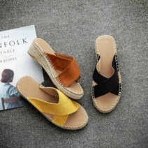그림앤아이 가죽 웨지 슬리퍼 (굽5cm)