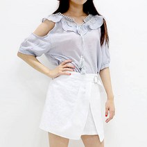 여자친9 여성용 린넨 수술 숄더 블라우스