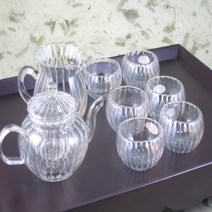 유리 골 티포트(250ml) 숙우 2중잔 6인다기 / 다도교육 티포트 찻잔