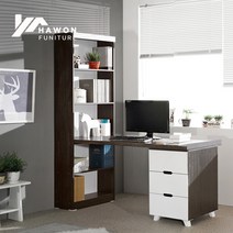 하원가구 해피룸 키큰 600책장+1500상판+서랍통 책상, 600책장+1500상판+서랍통_책상세트_월넛