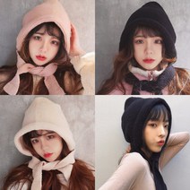 스트랩후드 니트 골지 모자
