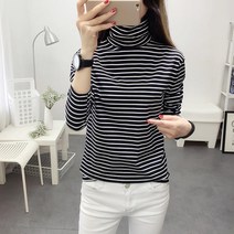 베씨 여성 스트라이프 목폴라 티셔츠