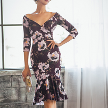 주리의옷방 오프숄더 플라워 패턴 밑단 프릴 원피스
