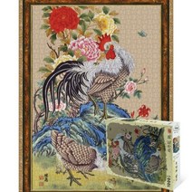 퍼즐피플 동양화 직소퍼즐, 목단화닭 1000P 액자포함(엔틱골드), 1000p