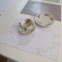 마꼬꼬트 플라워 레이스 방수매트 테이블매트, 화이트, 46cm X31cm