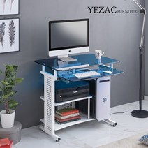 예작퍼니처 스마트 블루 강화유리 책상 YJN04, 화이트