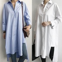 루디아 오버핏 코튼 롱 셔츠 원피스