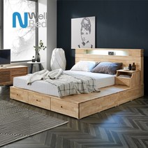 느웰베드 엠버 기본형 천연라텍스 서랍형 원목침대 킹 매트리스 포함, 기능성커버E