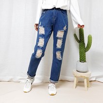 103st 밴딩 보이핏 디스트로이드 여자구제청바지 (빅사이즈)