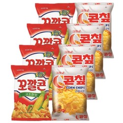 롯데 크라운 스낵모음 꼬깔콘 고소한맛 67gx4개+C콘칩 70gx4개 (총8개) 옥수수과자