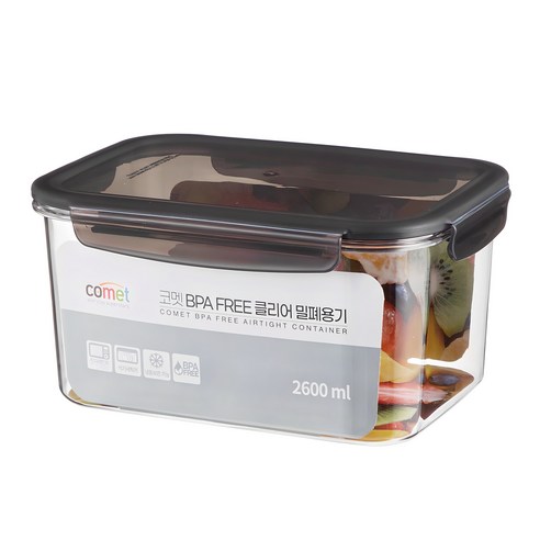 코멧 국내생산 BPA FREE 클리어 직사각 밀폐용기, 1개, 2.6L