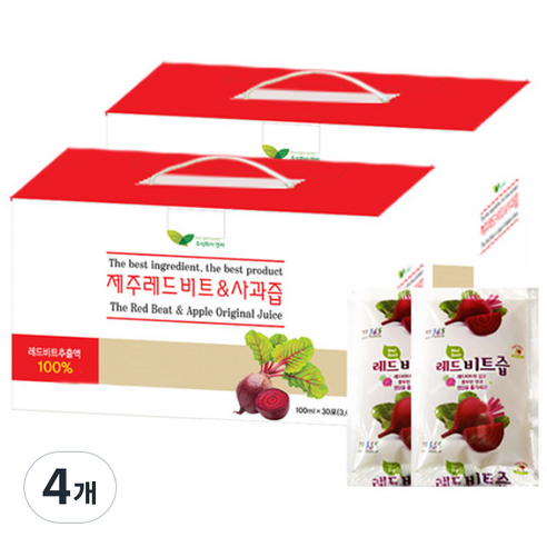 주식회사엔씨 제주레드비트 사과즙, 3L, 4개