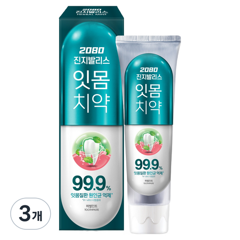 2080 진지발리스 잇몸치약 허벌민트, 150g, 3개