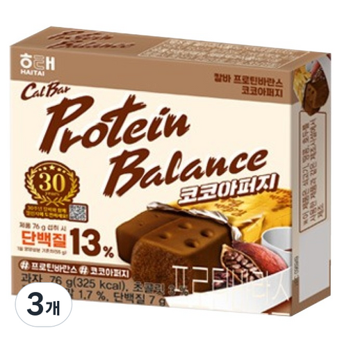 해태제과 칼바 프로틴 바란스 코코아퍼지, 76g, 3개