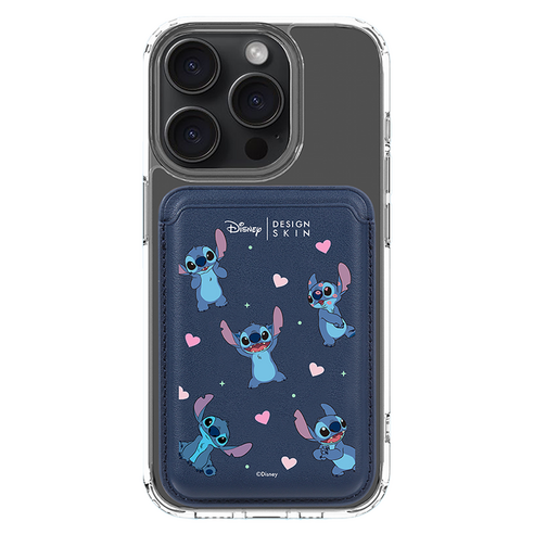 DESIGNSKIN 맥세이프 레더 포켓 디즈니, 네이비 패턴 스티치, 1개