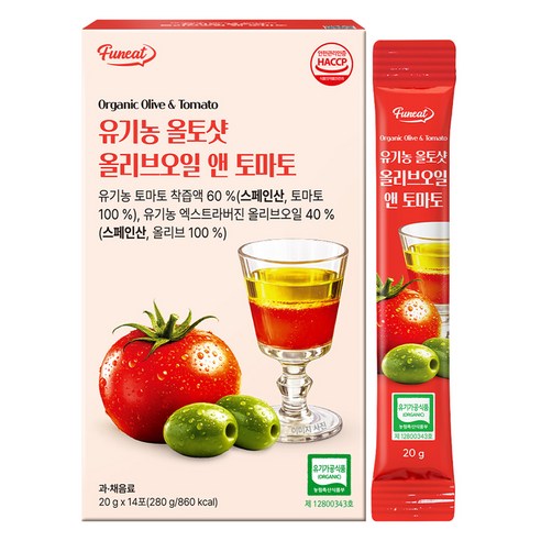 퍼니트 유기농 올토샷 올리브오일 앤 토마토즙 14p, 280g, 1개