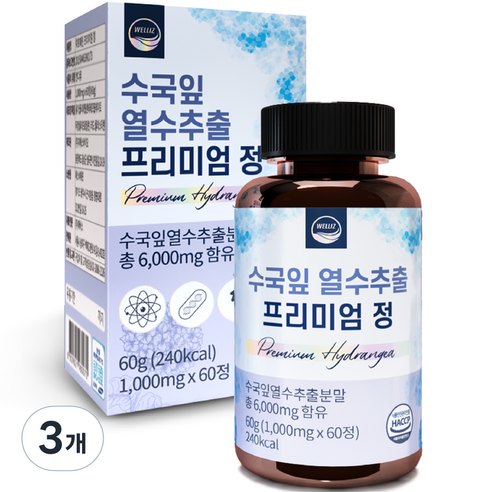 웰리즈 수국잎 열수추출 프리미엄 정 60g, 60정, 3개