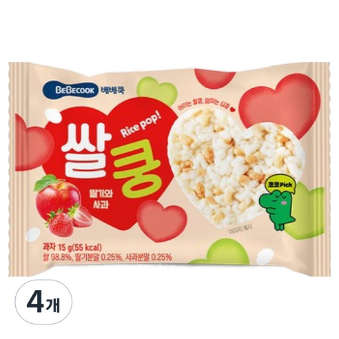 베베쿡 쌀쿵, 혼합맛(딸기/사과), 15g, 4개