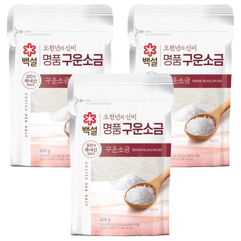 백설 천일염 구운소금, 400g, 3개