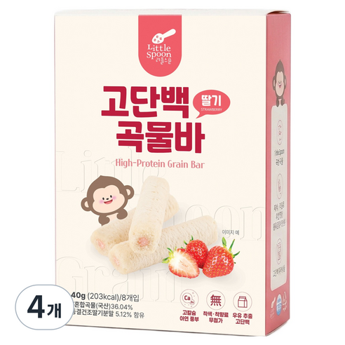 리틀스푼 고단백 곡물바, 4개, 40g, 딸기맛