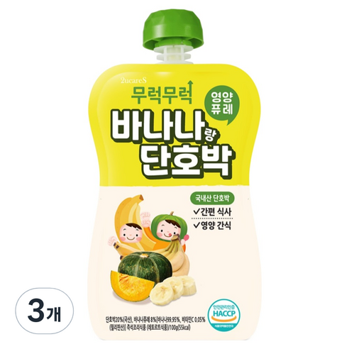 이유케어스 무럭무럭 과일퓨레 바나나단호박, 바나나랑 단호박, 3개, 100g