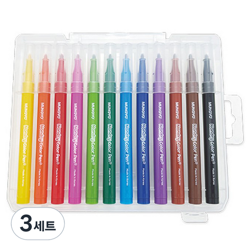 문교 안마르지 사인펜 12종+ 플라스틱 이젤 케이스 세트, 혼합색상, 3세트
