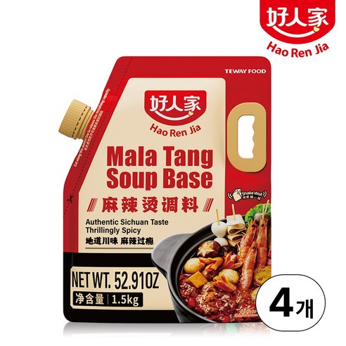 호인가 마라탕 소스 업소용 대용량, 4개, 1.5kg