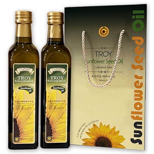 TROY 트로이 1등급 해바라기씨유 선물세트 NON-GMO 유리병 식용유, 2개, 500ml