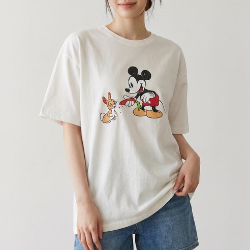 꼼사 당근미키 티셔츠 라운드 박스티 피그먼트 오버핏 커플티 디즈니정품