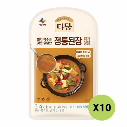 CJ 다담 전통된장찌개양념, 140g, 10개
