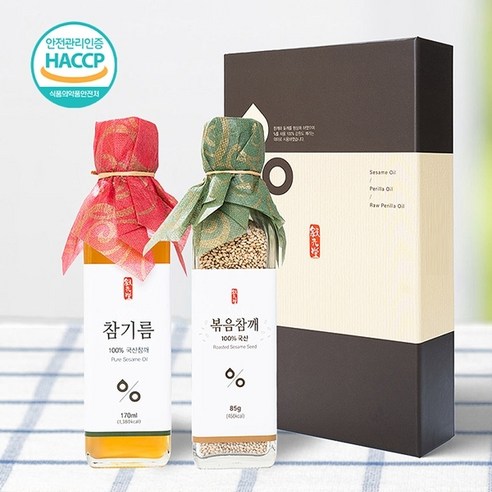 [웰굿]국산 저온압착 참기름 참깨 선물세트 2호(참기름170ml,볶음참깨85g)