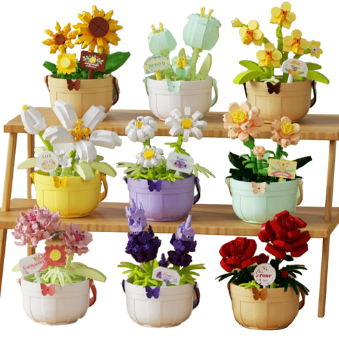 [블럭킹] 나노블럭 봄 느낌 꽃 바구니 화분 Potted Plant 9P 선물 BOX BK059, 1개, 9종 선물 BOX
