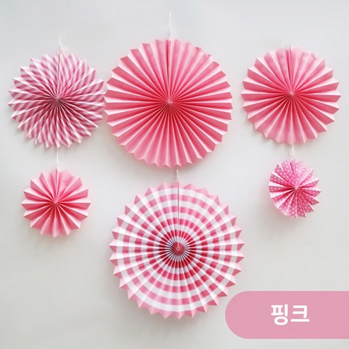 [예쁨주의지호] 캐릭터 가랜드 /공주가랜드/별가랜드/페이퍼팬/삼각가랜드/생일파티, 페이퍼팬 6P_핑크
