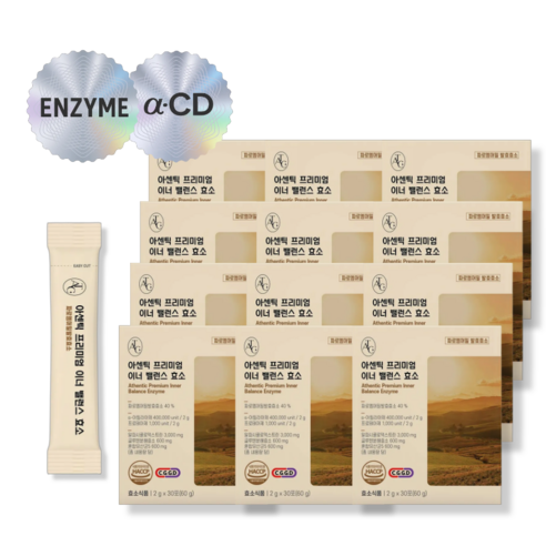 [효소+알파CD]아센틱 프리미엄 이너 밸런스 효소(30포) 알파CD효소, 파로엠버밀발효 효소, 글루텐분해효소, 알파시클로덱스트린, 자연발효효소, 12개, 30회분