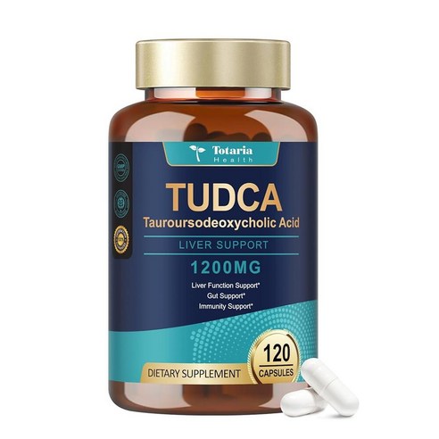 Totaria TUDCA 담즙염 1200mg (타우루소데옥시콜산), 120캡슐, 초강력 순수 TUDCA 간 보충제, 간 및 담낭 정화 및 회복, 비건