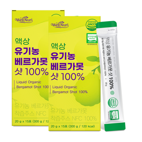 웰누리 액상 유기농 베르가못 샷 100% x2박스 NFC착즙주스 HACCP인증시설제조, 300g, 2개