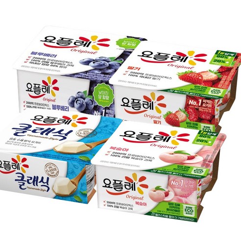빙그레 요플레 (85gX4입) 블루베리(4입)1개＋클래식(4입)1개＋딸기(4입)1개＋복숭아(4입)1개/냉장무배