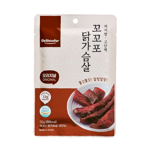 델리텐더 꼬꼬포 닭가슴살 육포 부드러운 고단백 저지방 다이어트 간식 30g 오리지널맛, 30g, 1개
