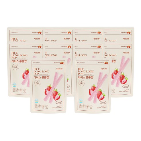 라이스롱롱팝 유기농 쌀과자, 떡뻥, 20g, 10개, 딸기