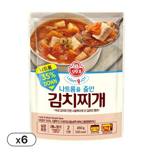 오뚜기 Light&Joy 나트륨을줄인 김치찌개 450g 6개, 6개, 450g
