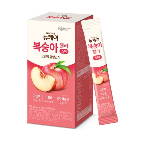 대상 뉴케어 복숭아 젤리스틱 고단백 영양간식 375g 상콤한
