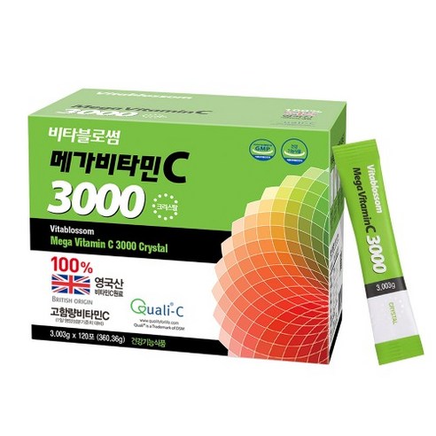 [약국정품] 비타블로썸 메가비타민 크리스탈 3000 120포 고함량 비타민씨 비타민C 영국산 가루 분말 영양제 비타민