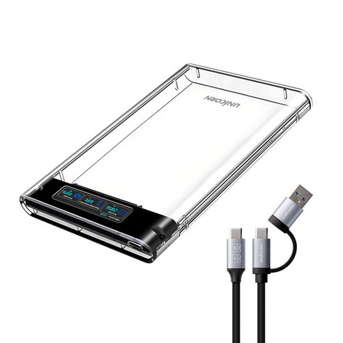 유니콘 스마트컬러LCD 2.5인치 HDD SSD 투명외장하드케이스 USB3.2Gen1 A+C타입젠더 슬라이딩결합 HSD-L40