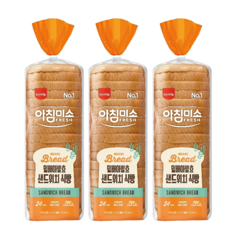 삼립 토스트앤 샌드위치 밀배아 발효 아침미소 샌드위치 식빵, 3개, 790g